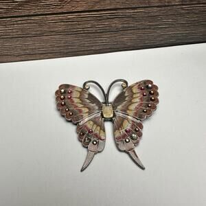 Anne Koplik Multi Color Rhinestone Butterfly Insect Enamel Brooch Pin Signed